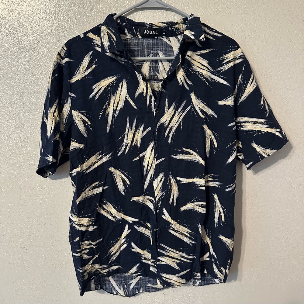 Jogal Mens Shirt Large Short Sleeve Button Up Hawaiian Casual Design Lightweight